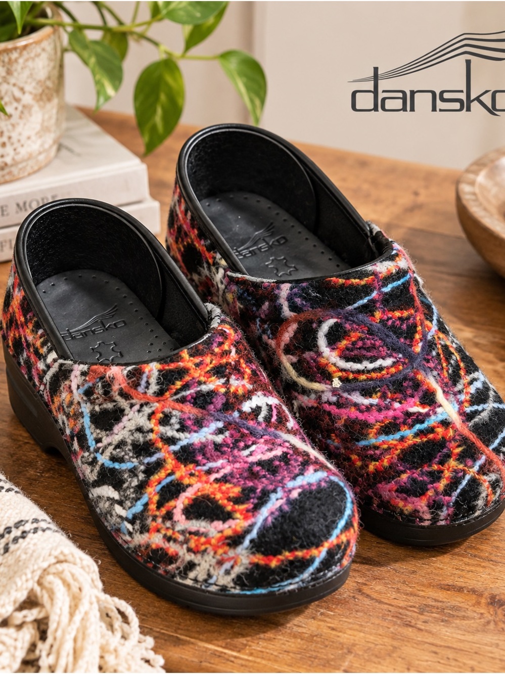 Dansko Multicolor Confetti Felt Clogs with Black Sole, NEW
